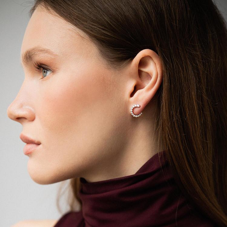 Золотые серьги-пусеты с бриллиантами сб0280ri от ювелирного магазина Оникс - 4