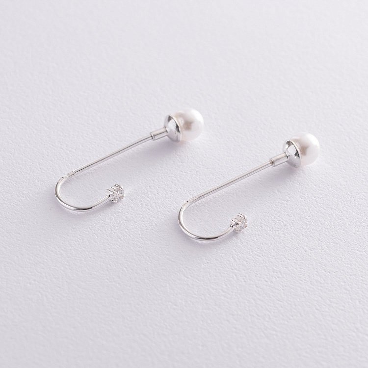 Срібні сережки жіночі (фіаніт, шт. перли) 121310 від ювелірного магазину Онікс - 6