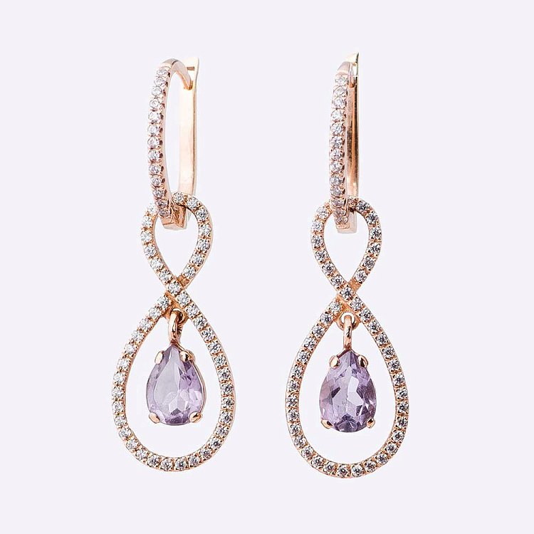 Золотые серьги с аметистом и фианитами 14044528д от ювелирного магазина Оникс