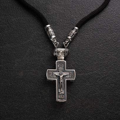 Серебряный крест "Распятие. Молитва" на шнурке  1062 №6
