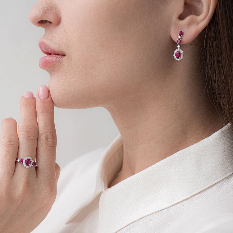 Золоті сережки з рубінами і діамантами DE3735Rcha від ювелірного магазину Онікс - 1