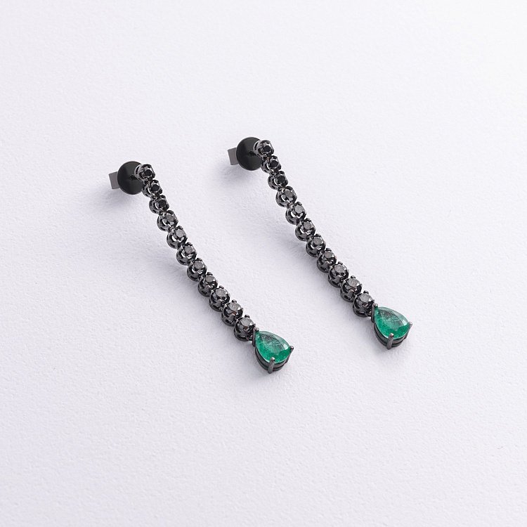 Золоті сережки зі смарагдами і чорними діамантами сб0570di від ювелірного магазину Онікс - 4