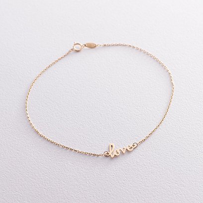 Браслет "Love" в желтом золоте на ногу б03464