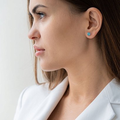 Срібні сережки - пусети (син. топази) 122855 №4