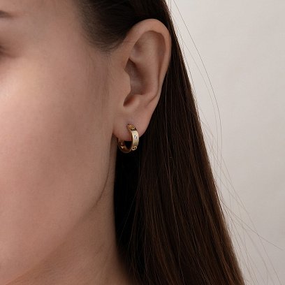 Серьги - кольца "Love" в желтом золоте (фианиты) с07652 №2