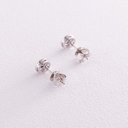 Золотые серьги - пусеты с бриллиантами и сапфирами сб0418ca №5