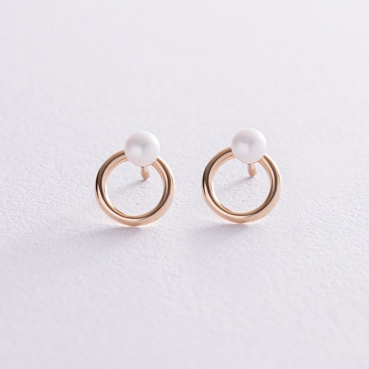 Сережки - пусети "Кругообіг" з перлами (жовте золото) с08223 від ювелірного магазину Онікс