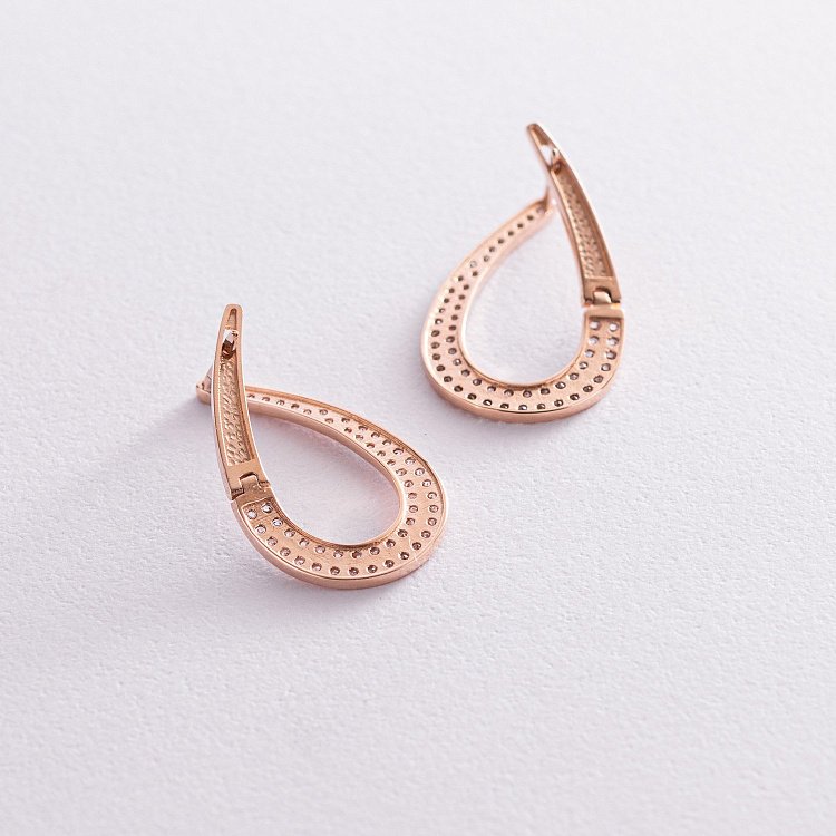 Золоті сережки "Крапельки" з фіанітами с07751 від ювелірного магазину Онікс - 3