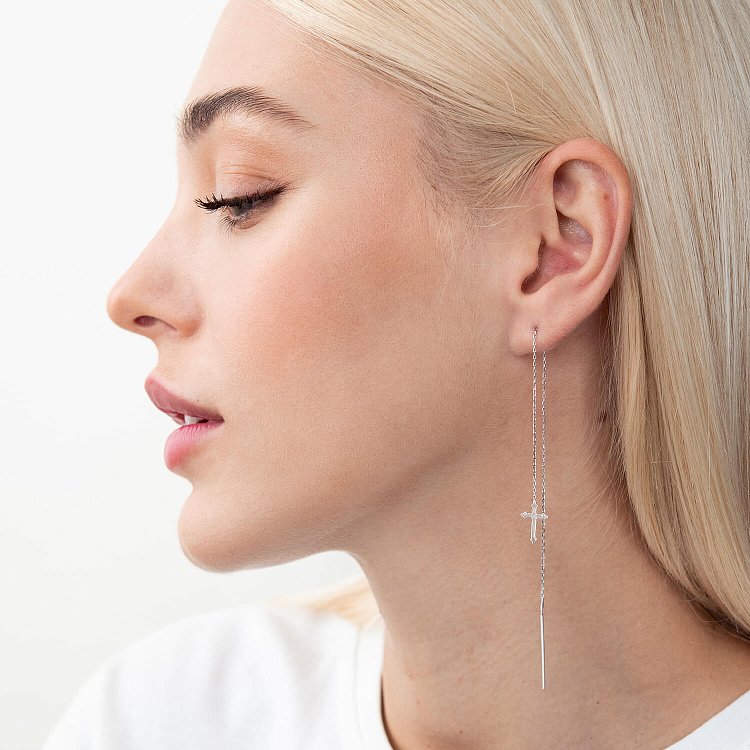 Золоті сережки - протяжки "Хрестики" с05243 від ювелірного магазину Онікс - 1