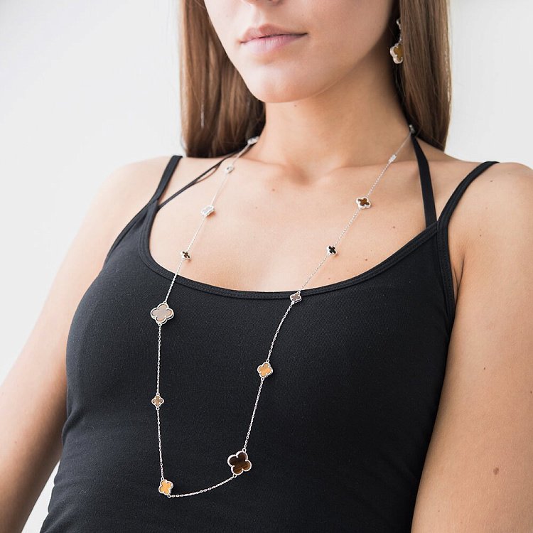 Серебряное колье "Клевер" (тигровый глаз) 18200 от ювелирного магазина Оникс - 4