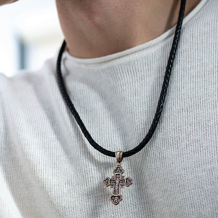 Православний золотий хрест "Розп'яття Христове, Олександр Невський, Димитрій Донський, Сергій Радонезький. Архангел Михаїл" п02683 від ювелірного магазину Онікс - 1