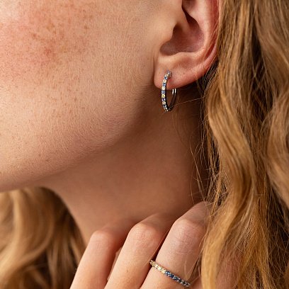 Серебряные серьги - кольца (голубые и желтые камни) 698 №4