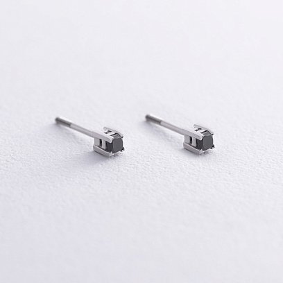 Золоті сережки - пусети 2 в 1 з чорними діамантами 332921122 №4