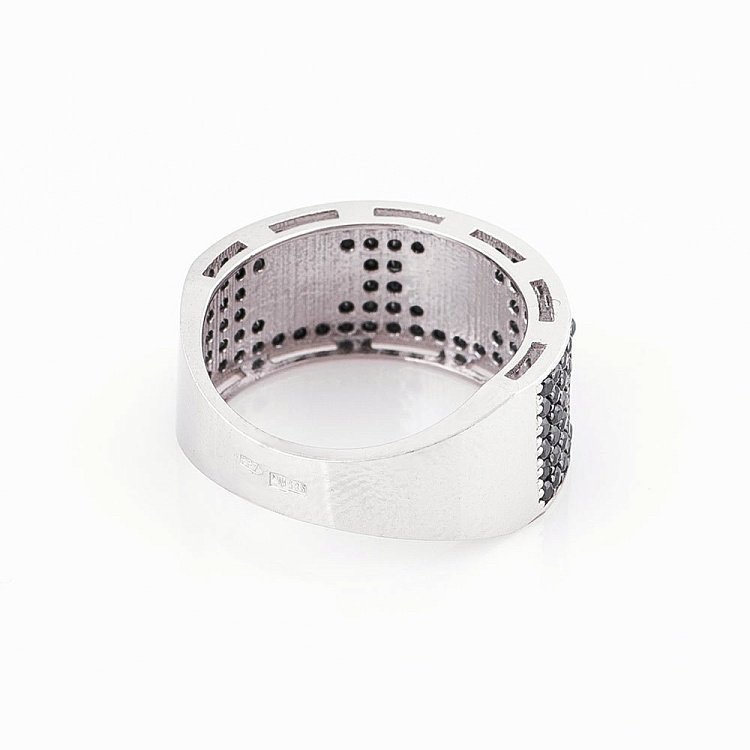 Золотое кольцо с черными фианитами к05230 от ювелирного магазина Оникс - 2