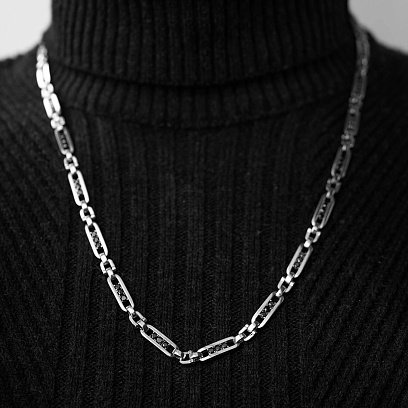 Мужская серебряная цепочка с черными фианитами 931 №6