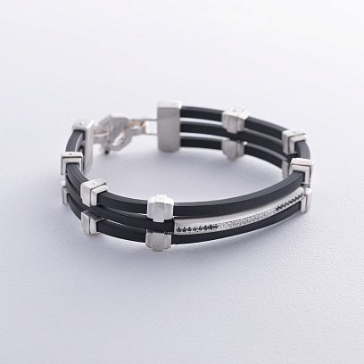 Каучуковый браслет с серебряными вставками (фианиты) 1091чб №6