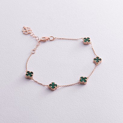 Браслет "Клевер" с малахитом mini (красное золото) б05246