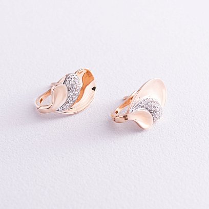 Золотые серьги на английской застежке с фианитами с04853