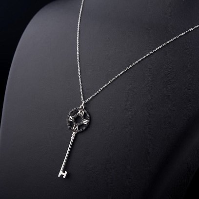 Серебряное колье "Ключик" с черными фианитами 18474 №4