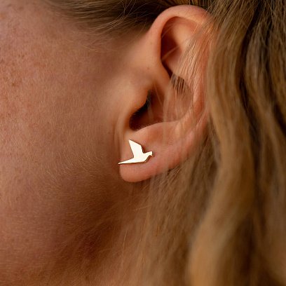 Золотые серьги-пусеты "Летающие птички" с06310 №3