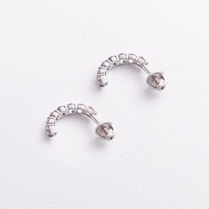 Серебряные серьги - пусеты с розовыми синтетическими сапфирами 2678/1р-PSPH №2