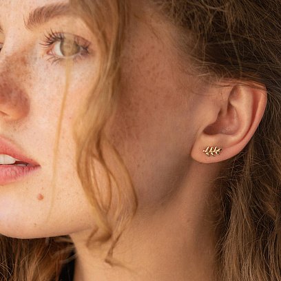 Серьги - пусеты "Веточки" в желтом золоте с08485 №4