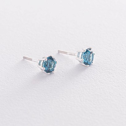 Срібні сережки-гвоздики (синт. топаз Лондон) 121979 №3