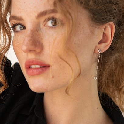 Сережки - пусети "Кружечки" в білому золоті (фіаніти) с07278 №2