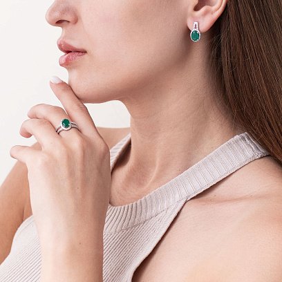 Серебряное кольцо с агатом и фианитами 1351/1р-GRAG №3