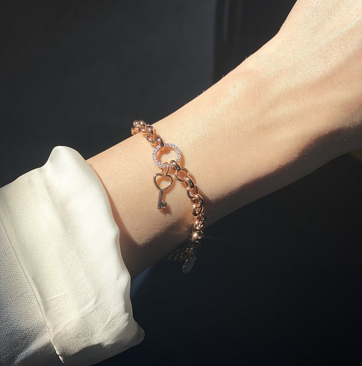 Браслет в красном золоте "Сердце, ключ и звездочка" (фианиты) б04876 от ювелирного магазина Оникс - 5
