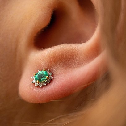 Золоті сережки - пусети зі смарагдами та діамантами сб0460ca №7