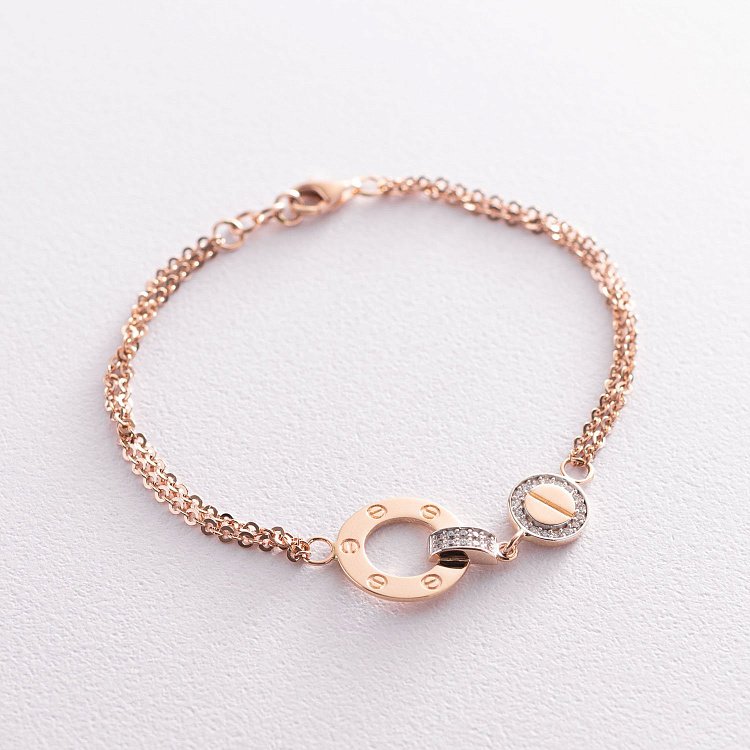 Браслет в красном золоте с фианитами б04592 от ювелирного магазина Оникс