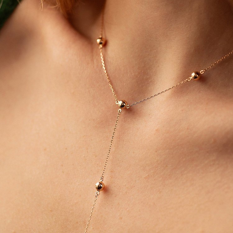 Кольє - краватка "Кульки" у червоному золоті кол02489 від ювелірного магазину Онікс - 3