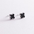 Серебряные серьги - пусеты "Клевер" (черная эмаль) 123049 от ювелирного магазина Оникс