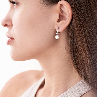 Серебряные серьги с жемчугом и фианитами 2451/1р-PWT №2