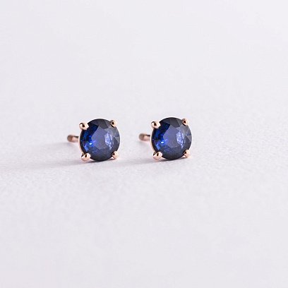 Золоті сережки - пусети "Кетрін" з сапфірами 23267