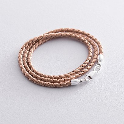 Шовковий бежевий шнурок з гладкою срібною застібкою (2.5 мм) 18414 №2