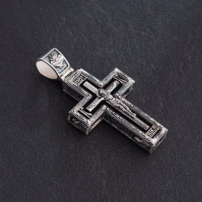 Серебряный крест "Распятие. Спаси и Сохрани" с эбеновым деревом 625 №3