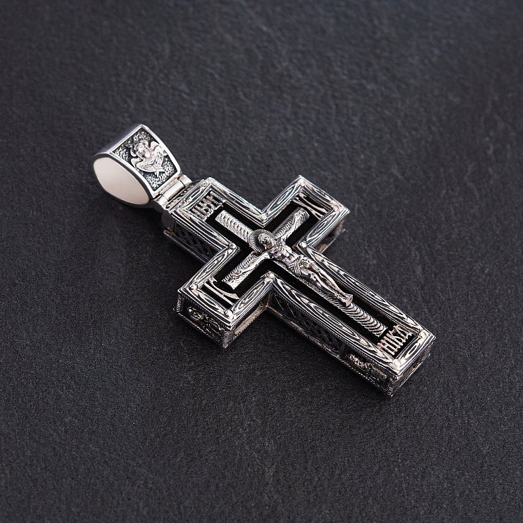 Серебряный крест "Распятие. Спаси и Сохрани" с эбеновым деревом 625 от ювелирного магазина Оникс - 2