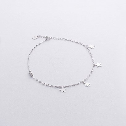 Срібний браслет "Зірочки та листочки" на ногу 141766