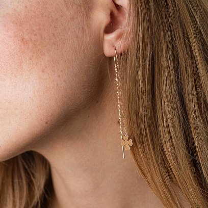 Золотые серьги - протяжки "Клевер" с05515 №4