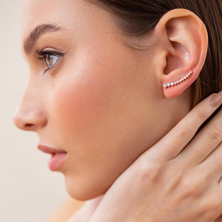 Золоті сережки - клаймбери з фіанітами с08236 від ювелірного магазину Онікс - 6