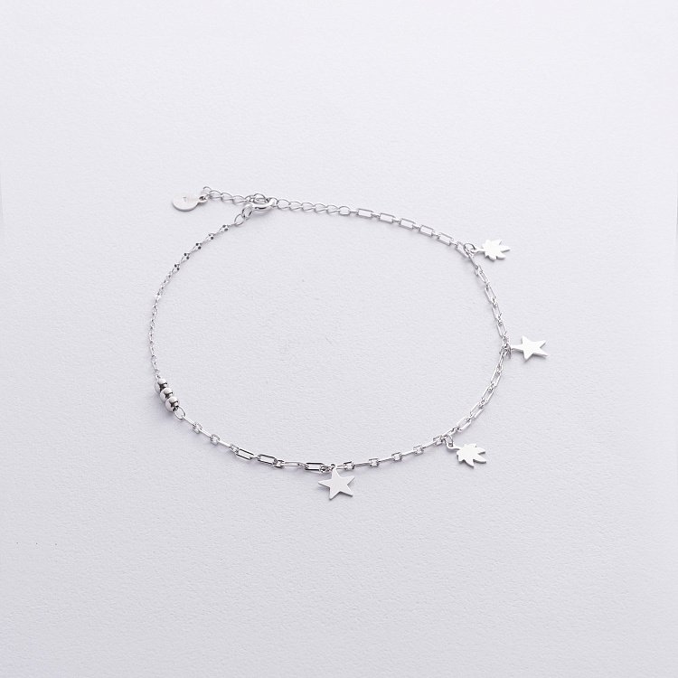 Срібний браслет "Зірочки та листочки" на ногу 141766 від ювелірного магазину Онікс