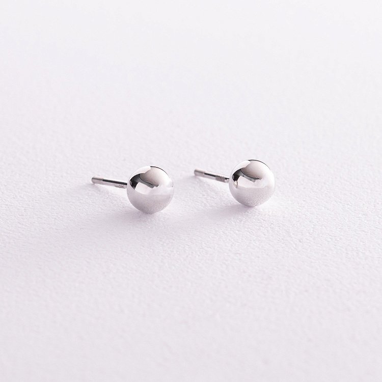 Сережки - пусети "Кульки" у білому золоті (0.7 см) с08057 від ювелірного магазину Онікс