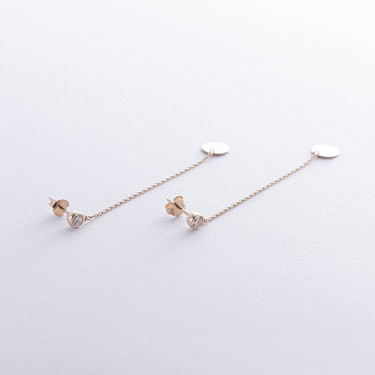 Золоті сережки "Монетки на ланцюжку" з фіанітами с08709 від ювелірного магазину Онікс - 4