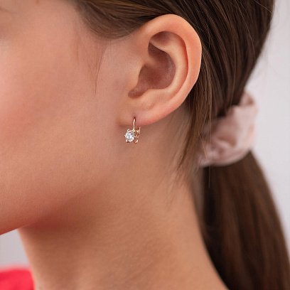 ﻿Золоті дитячі сережки з фіанітами с09250 №2