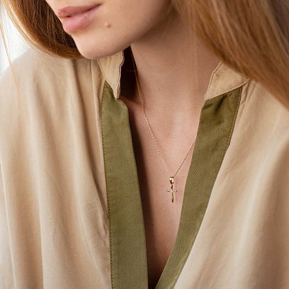 Золоте кольє "Хрестик" з фіанітами кол02189 №3