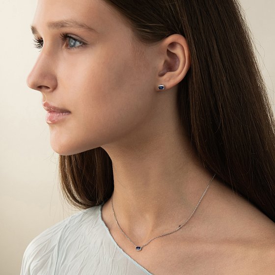 Серебряные серьги - пусеты "Karen" (сапфиры) 2685/1р-HSPH №2