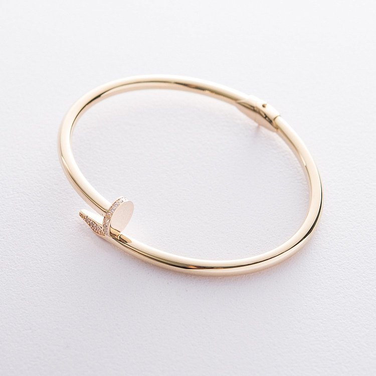 Золотой браслет "Гвоздь" с фианитами б02098 от ювелирного магазина Оникс - 2