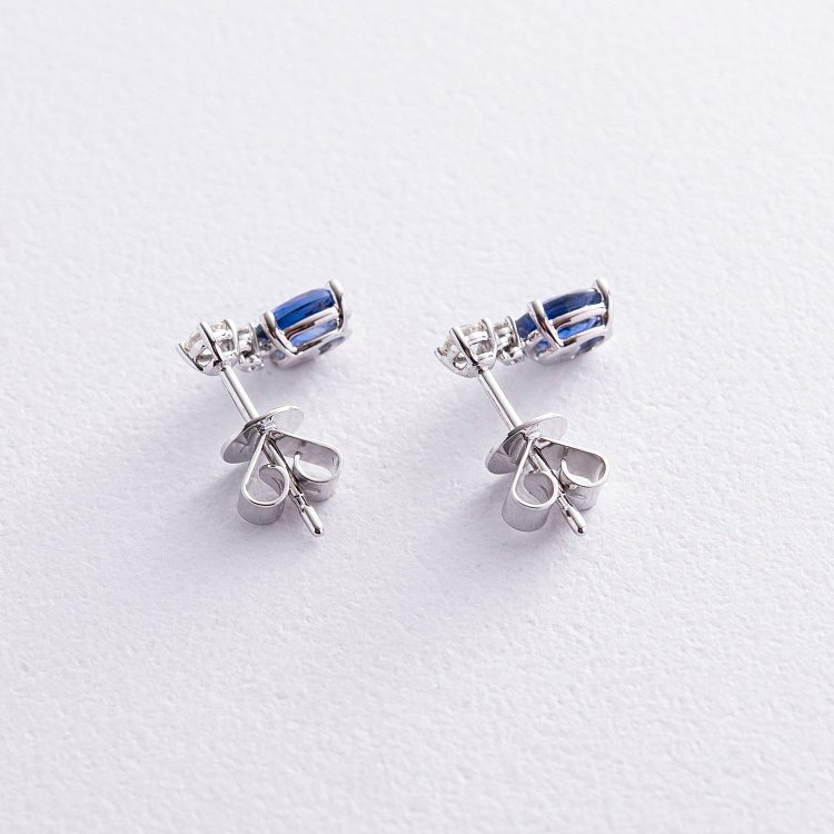 Золоті сережки - пусети з діамантами і сапфірами сб0457nl від ювелірного магазину Онікс - 2